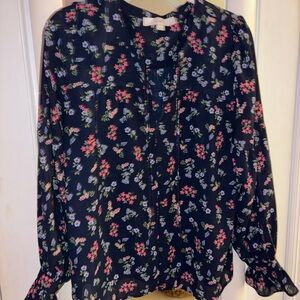 LOFT Navy Floral Blouse